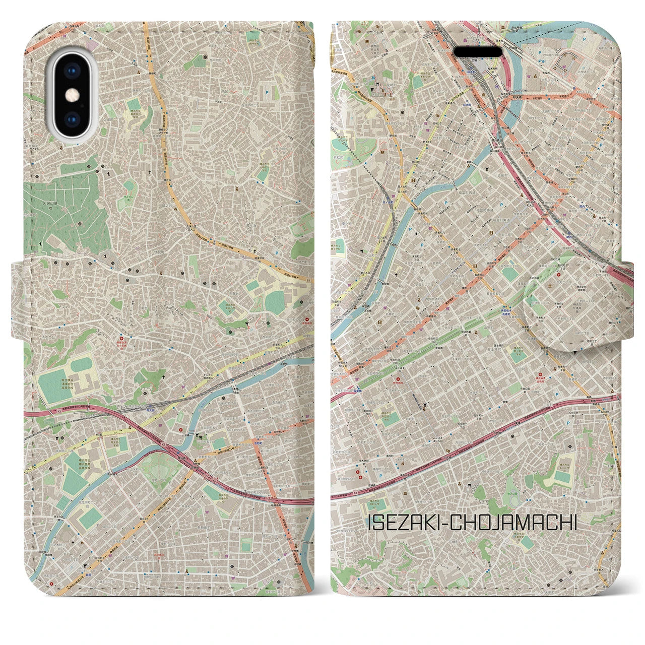 【伊勢佐木長者町(神奈川県)】地図柄iPhoneケース(手帳タイプ)ナチュラル・iPhone XS Max 用