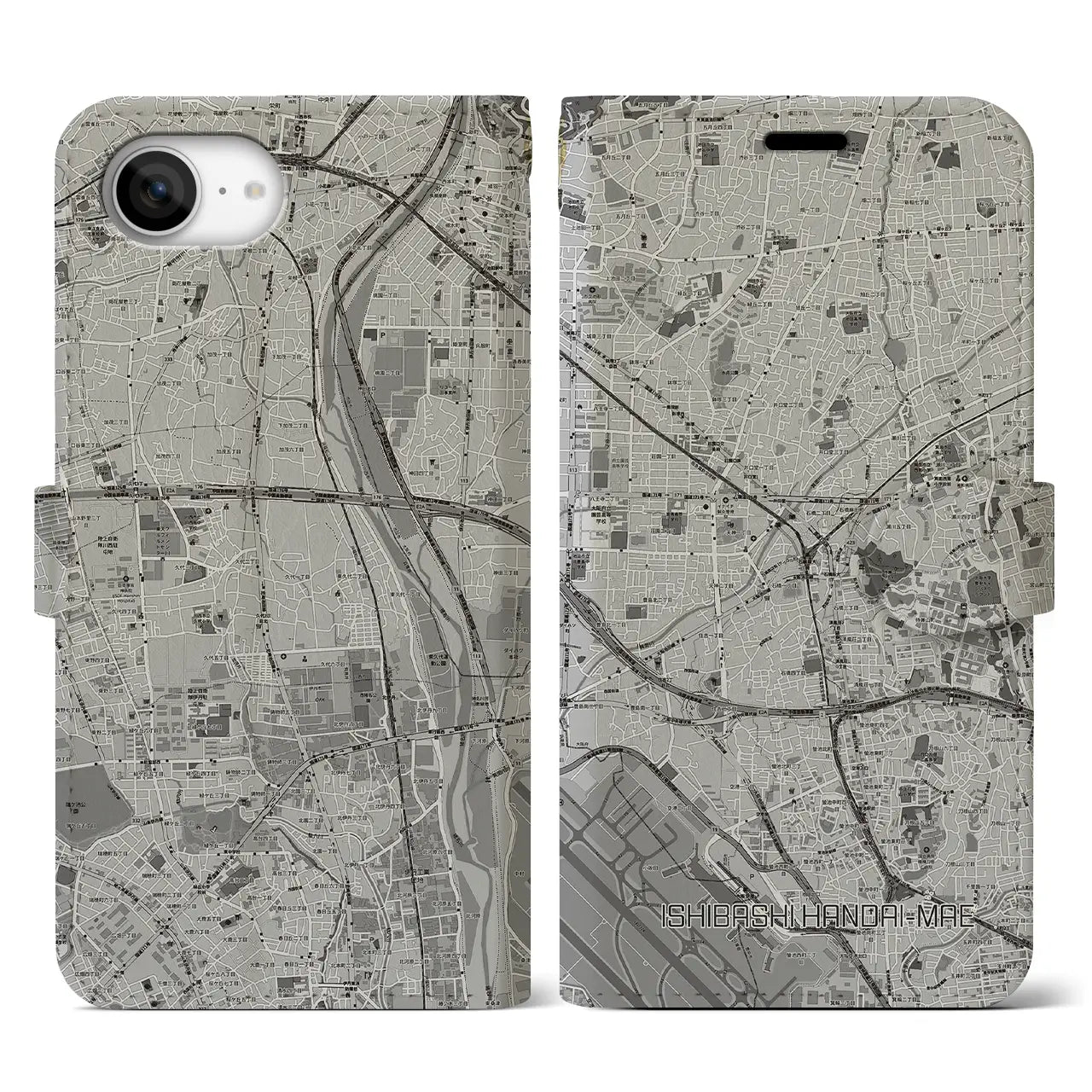 【石橋阪大前(大阪府)】地図柄iPhoneケース(手帳タイプ)