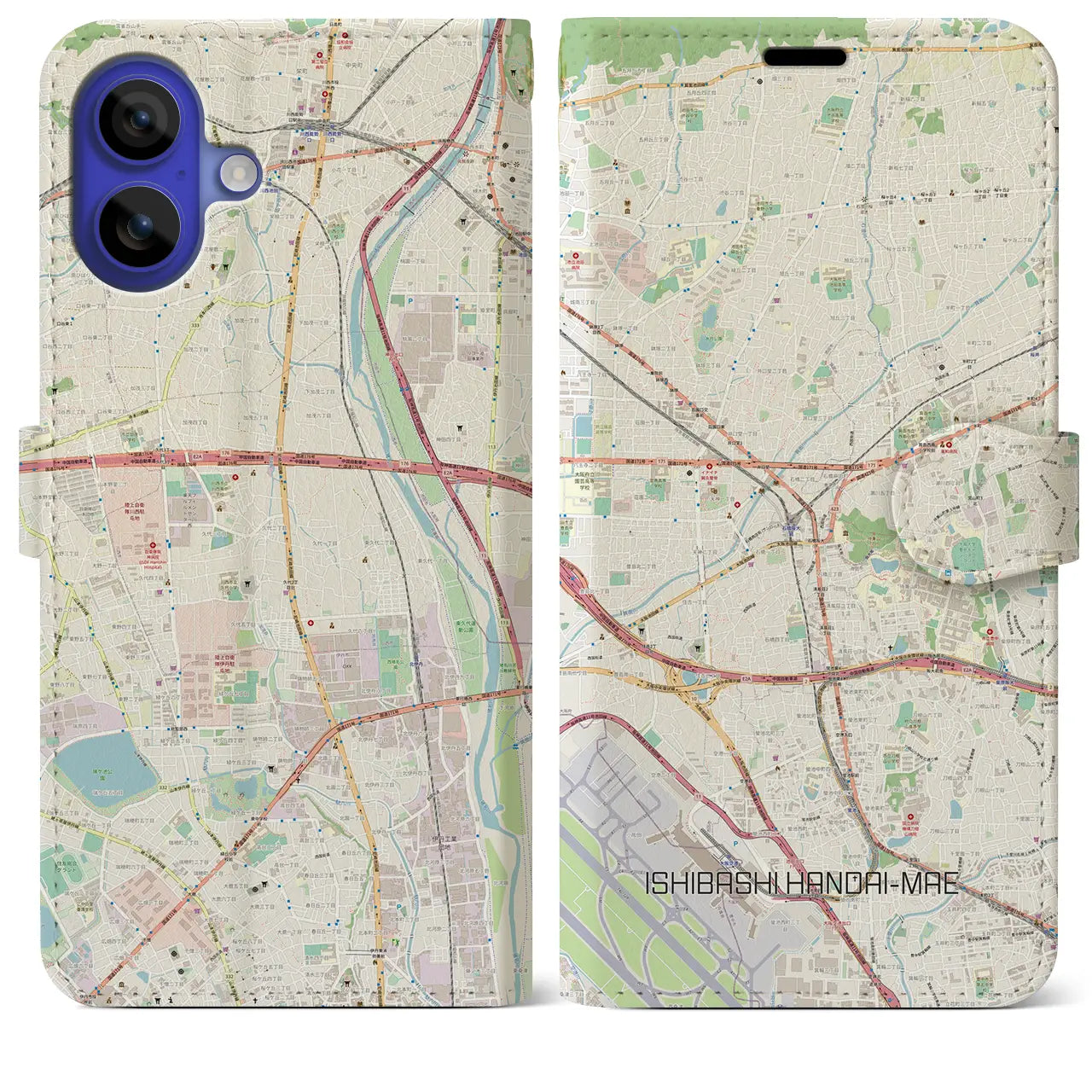 【石橋阪大前(大阪府)】地図柄iPhoneケース(手帳タイプ)ナチュラル・iPhone 16 Pro Max 用