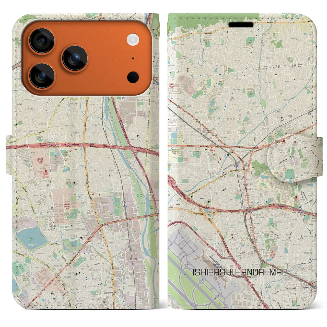 【石橋阪大前(大阪府)】地図柄iPhoneケース(手帳タイプ)