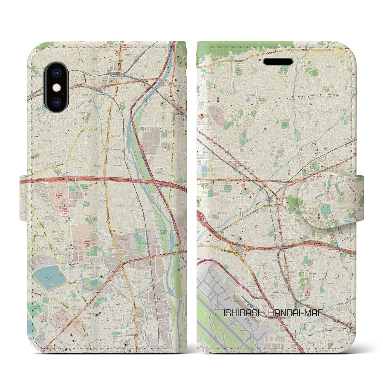 【石橋阪大前(大阪府)】地図柄iPhoneケース(手帳タイプ)ナチュラル・iPhone XS / X 用