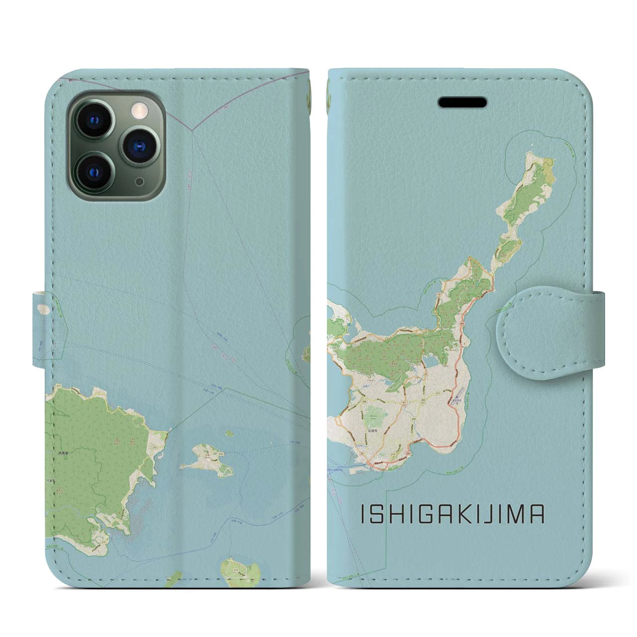 【石垣島(沖縄県)】地図柄iPhoneケース(手帳タイプ)ナチュラル・iPhone 11 Pro 用