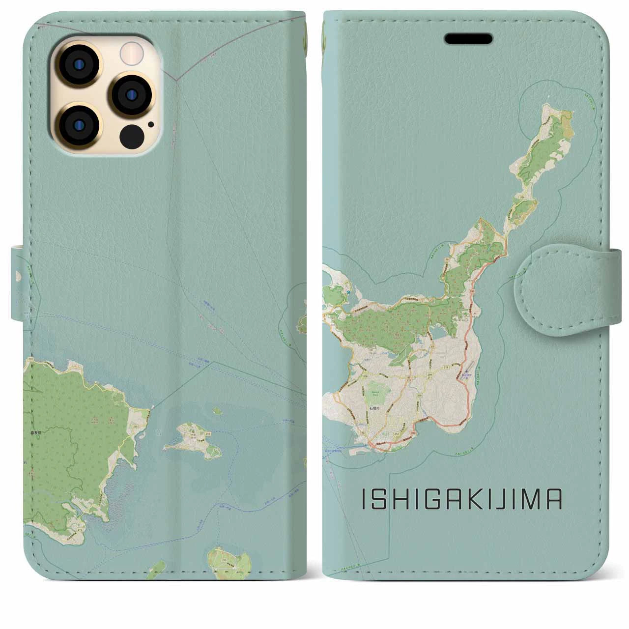 【石垣島(沖縄県)】地図柄iPhoneケース(手帳タイプ)ナチュラル・iPhone 12 Pro Max 用
