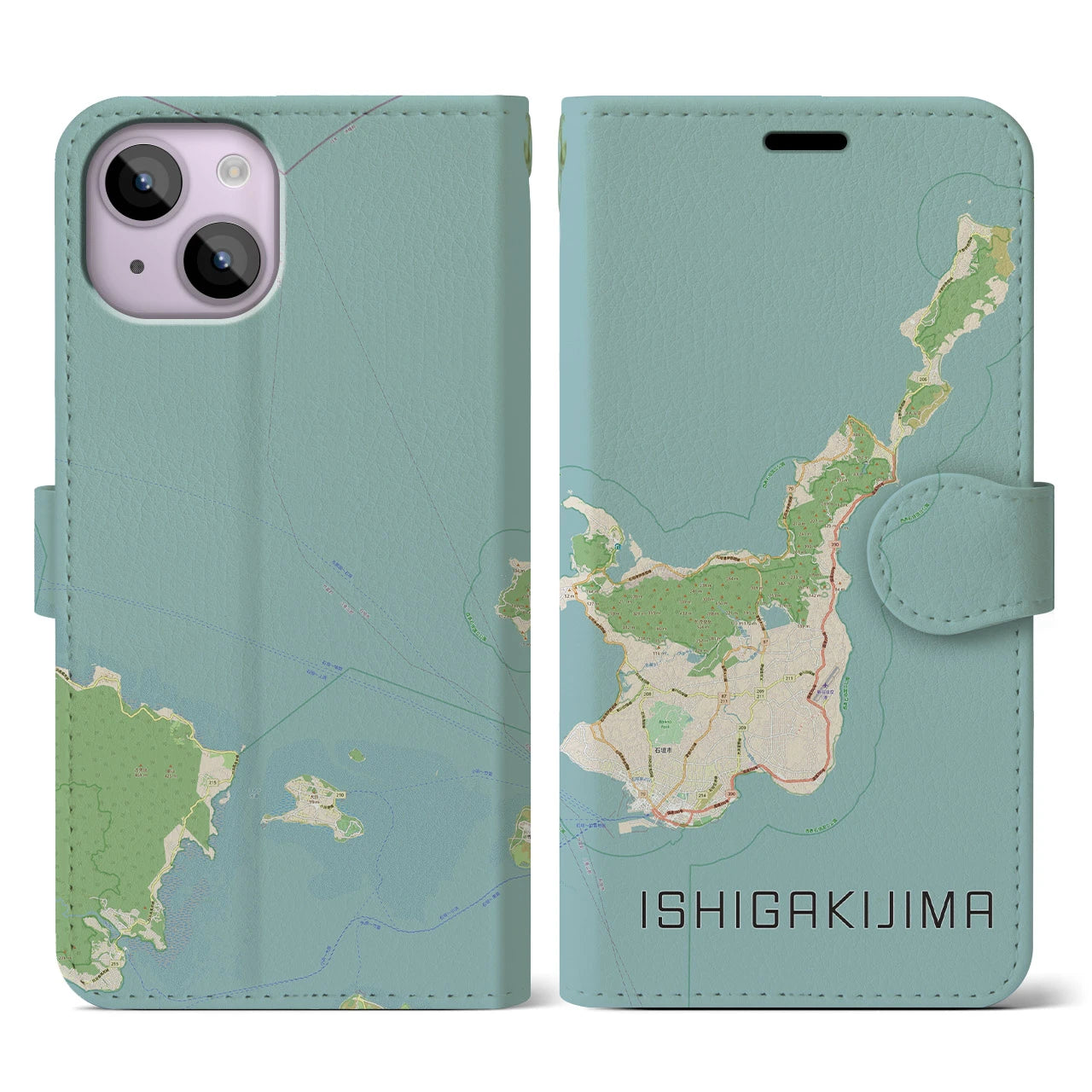 【石垣島(沖縄県)】地図柄iPhoneケース(手帳タイプ)ナチュラル・iPhone 14 用