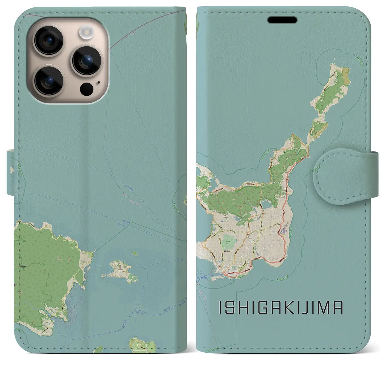 【石垣島(沖縄県)】地図柄iPhoneケース(手帳タイプ)ナチュラル・iPhone 16 Plus 用