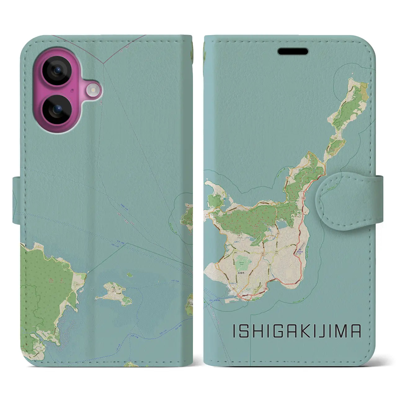 【石垣島(沖縄県)】地図柄iPhoneケース(手帳タイプ)ナチュラル・iPhone 16 Pro 用