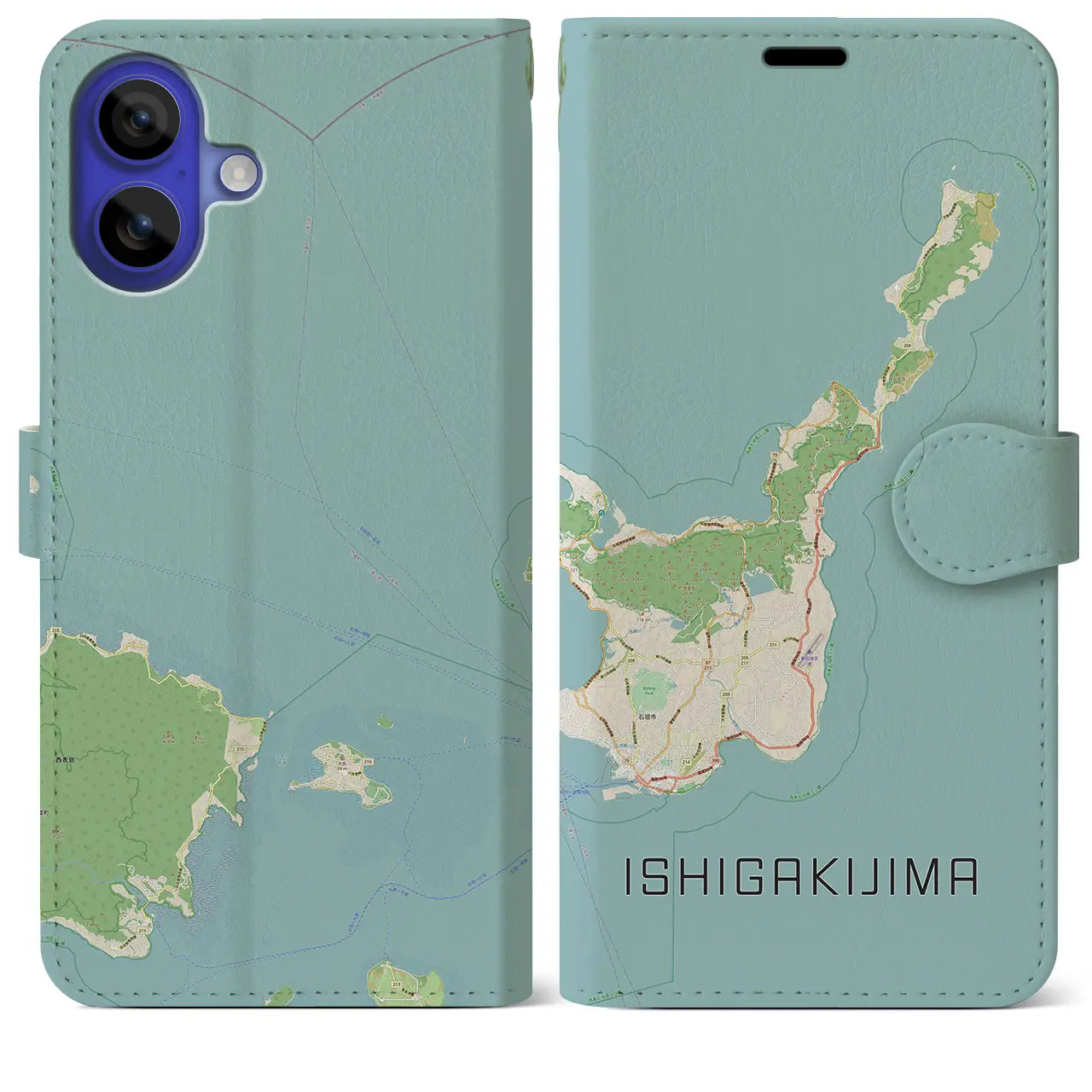 【石垣島(沖縄県)】地図柄iPhoneケース(手帳タイプ)ナチュラル・iPhone 16 Pro Max 用
