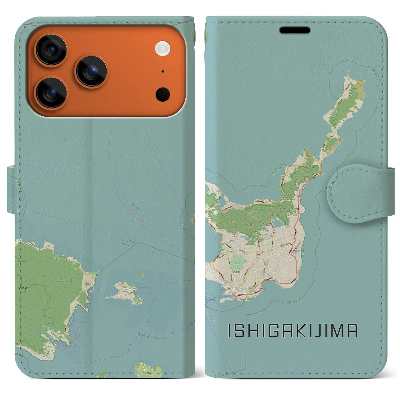 【石垣島(沖縄県)】地図柄iPhoneケース(手帳タイプ)モノトーン・iPhone 17 Pro Max 用