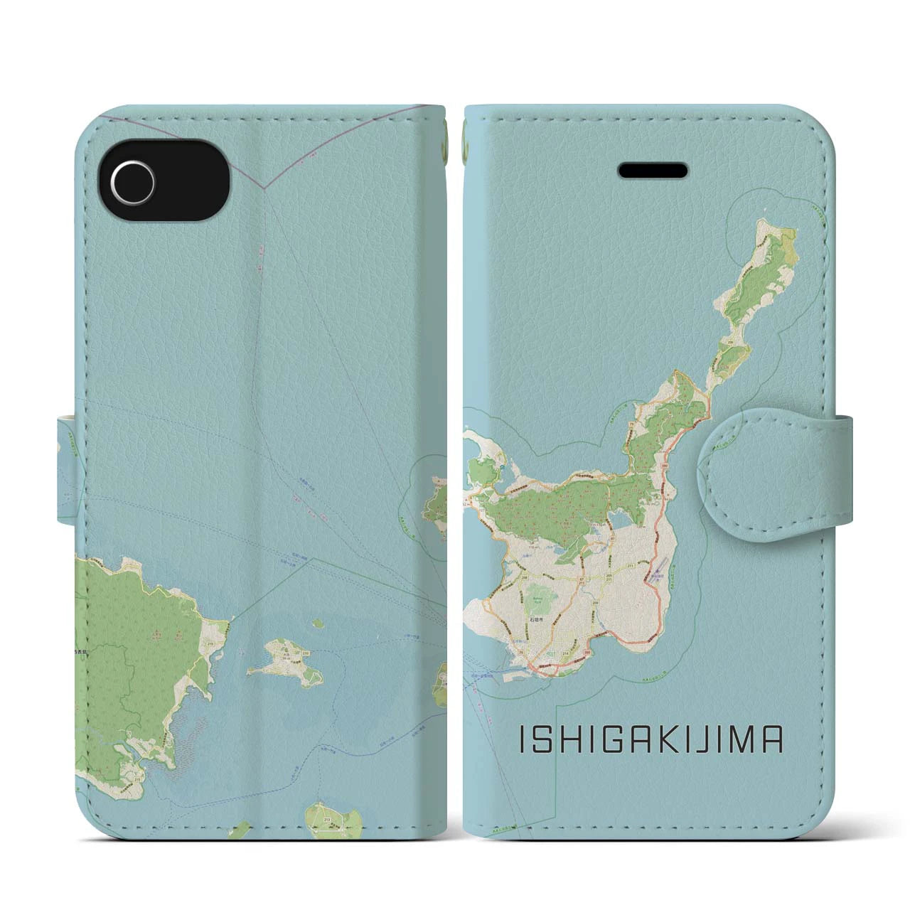 【石垣島(沖縄県)】地図柄iPhoneケース(手帳タイプ)ナチュラル・iPhone SE(第3 / 第2世代) / 8 / 7 / 6s / 6 用