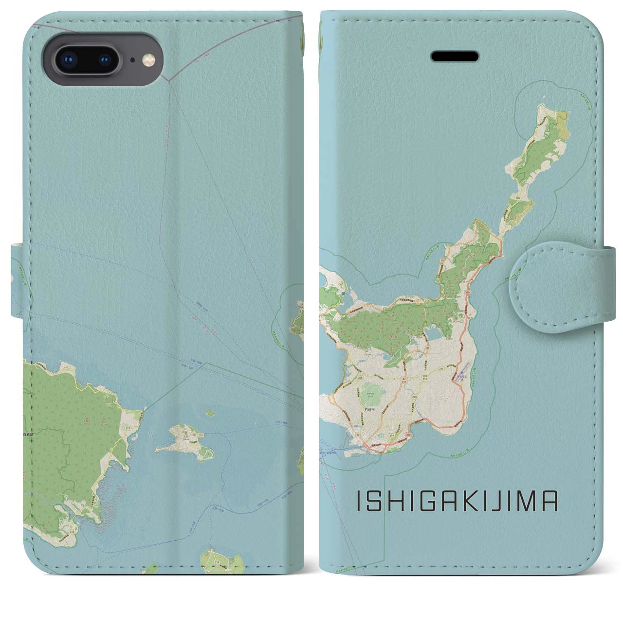 【石垣島(沖縄県)】地図柄iPhoneケース(手帳タイプ)ナチュラル・iPhone 8Plus /7Plus / 6sPlus / 6Plus 用