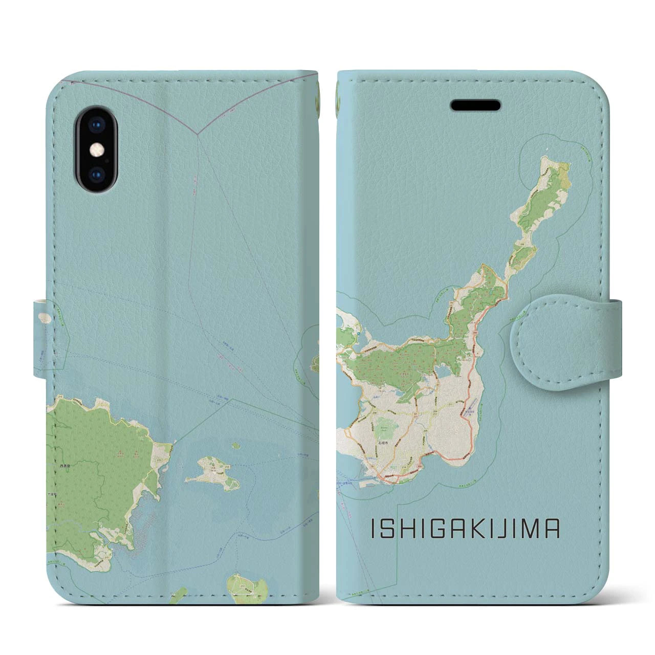 【石垣島(沖縄県)】地図柄iPhoneケース(手帳タイプ)ナチュラル・iPhone XS / X 用