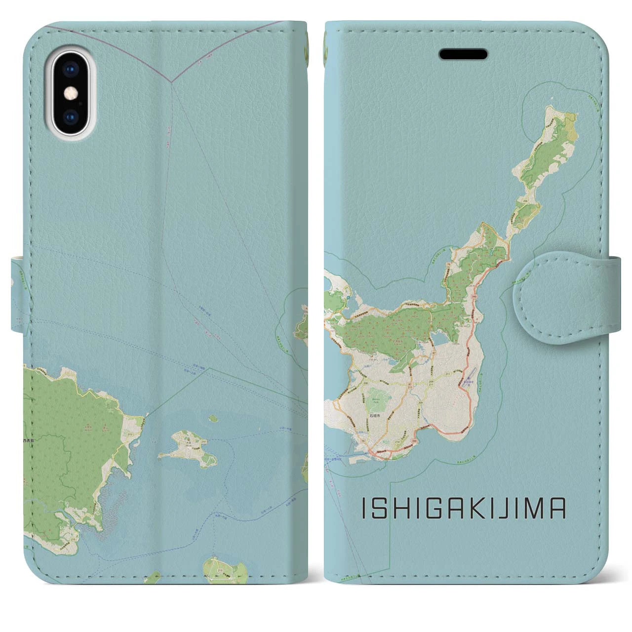 【石垣島(沖縄県)】地図柄iPhoneケース(手帳タイプ)ナチュラル・iPhone XS Max 用