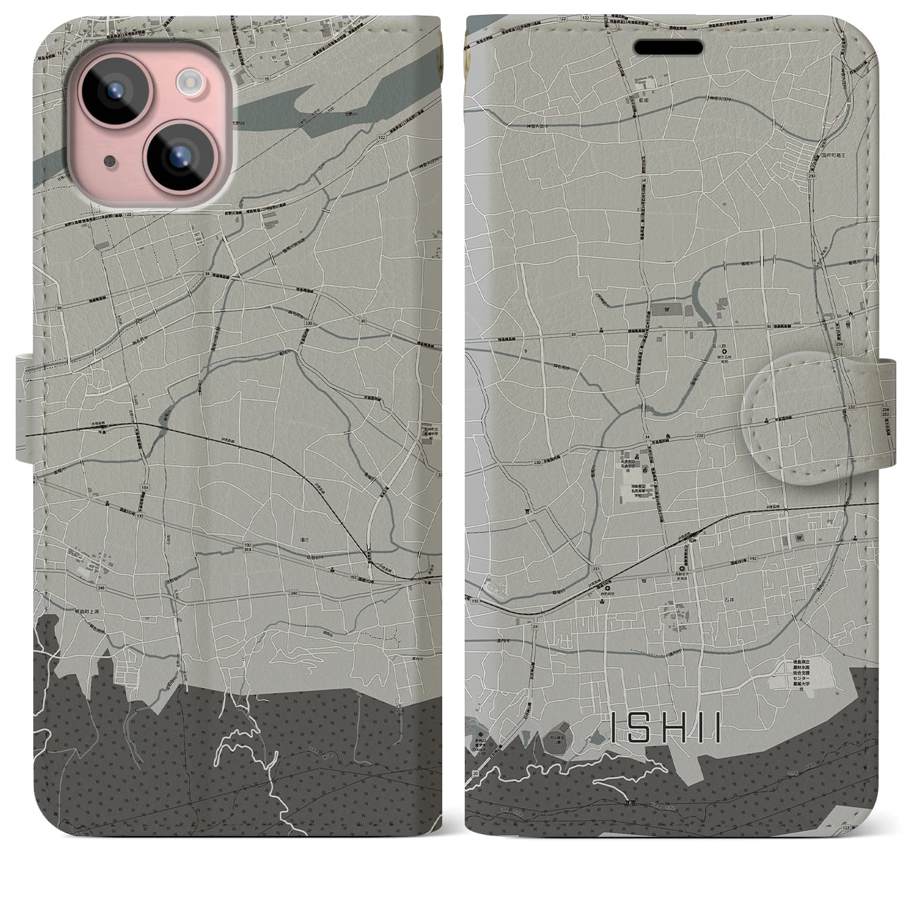 【石井(徳島県)】地図柄iPhoneケース(手帳タイプ)