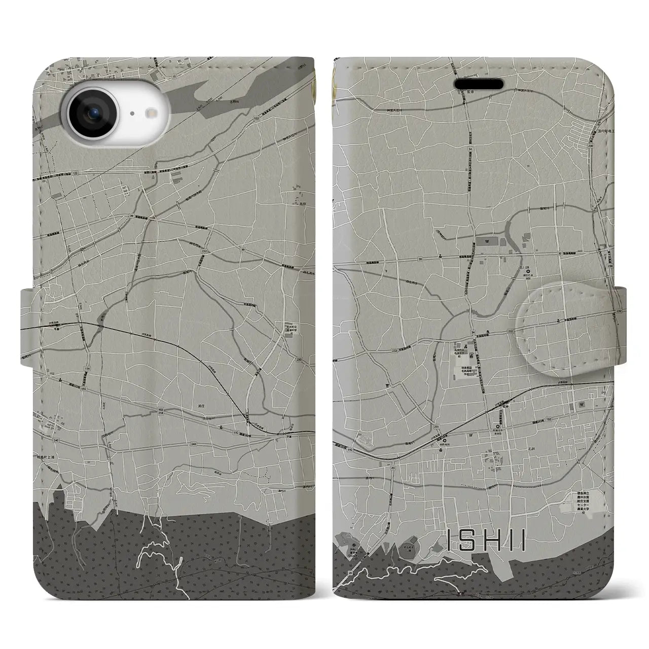 【石井(徳島県)】地図柄iPhoneケース(手帳タイプ)