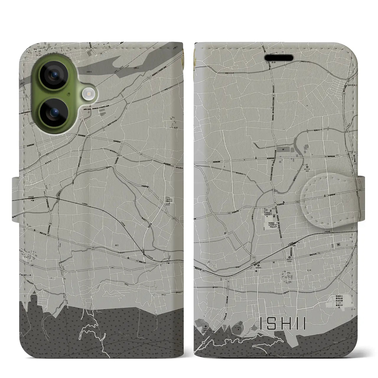 【石井(徳島県)】地図柄iPhoneケース(手帳タイプ)