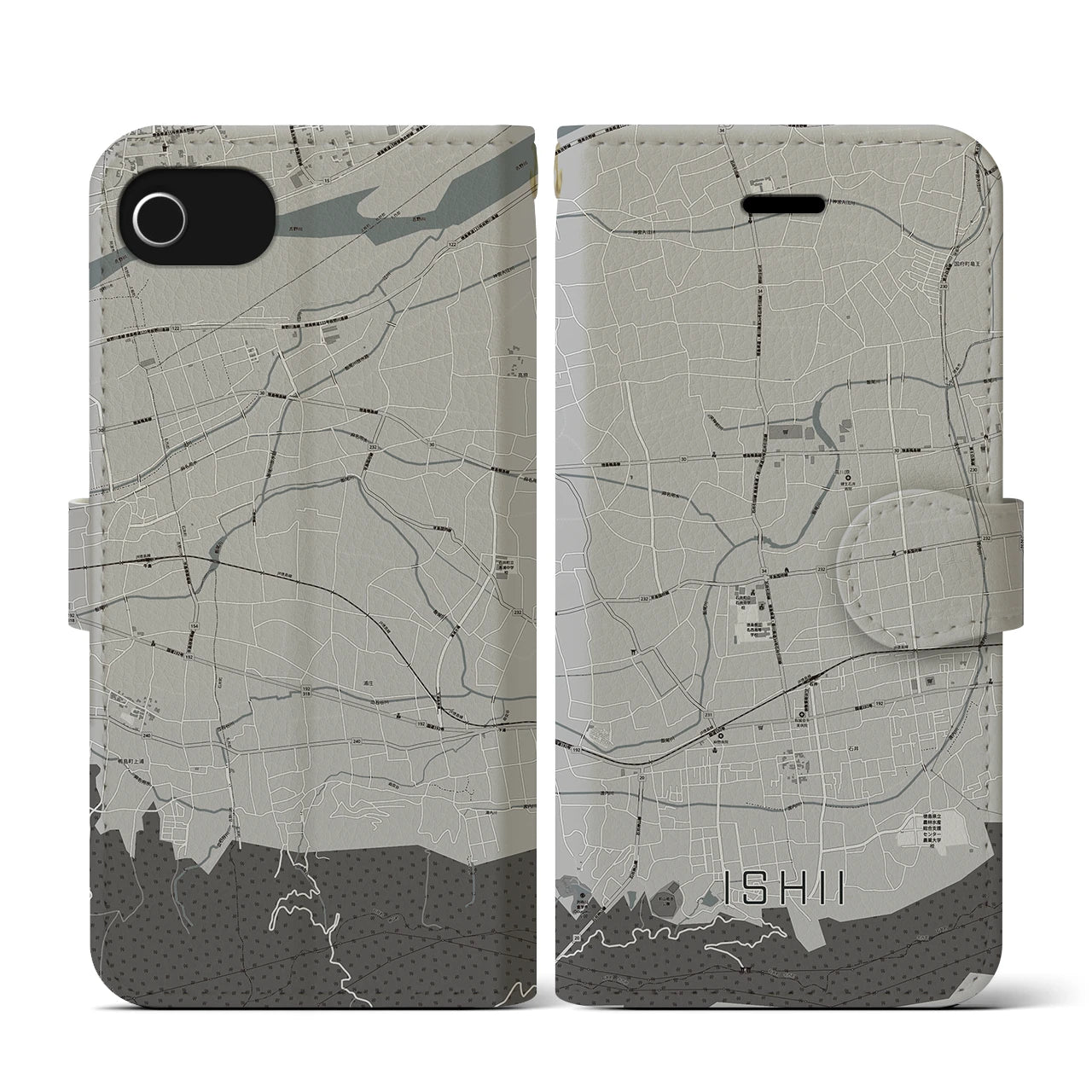 【石井(徳島県)】地図柄iPhoneケース(手帳タイプ)