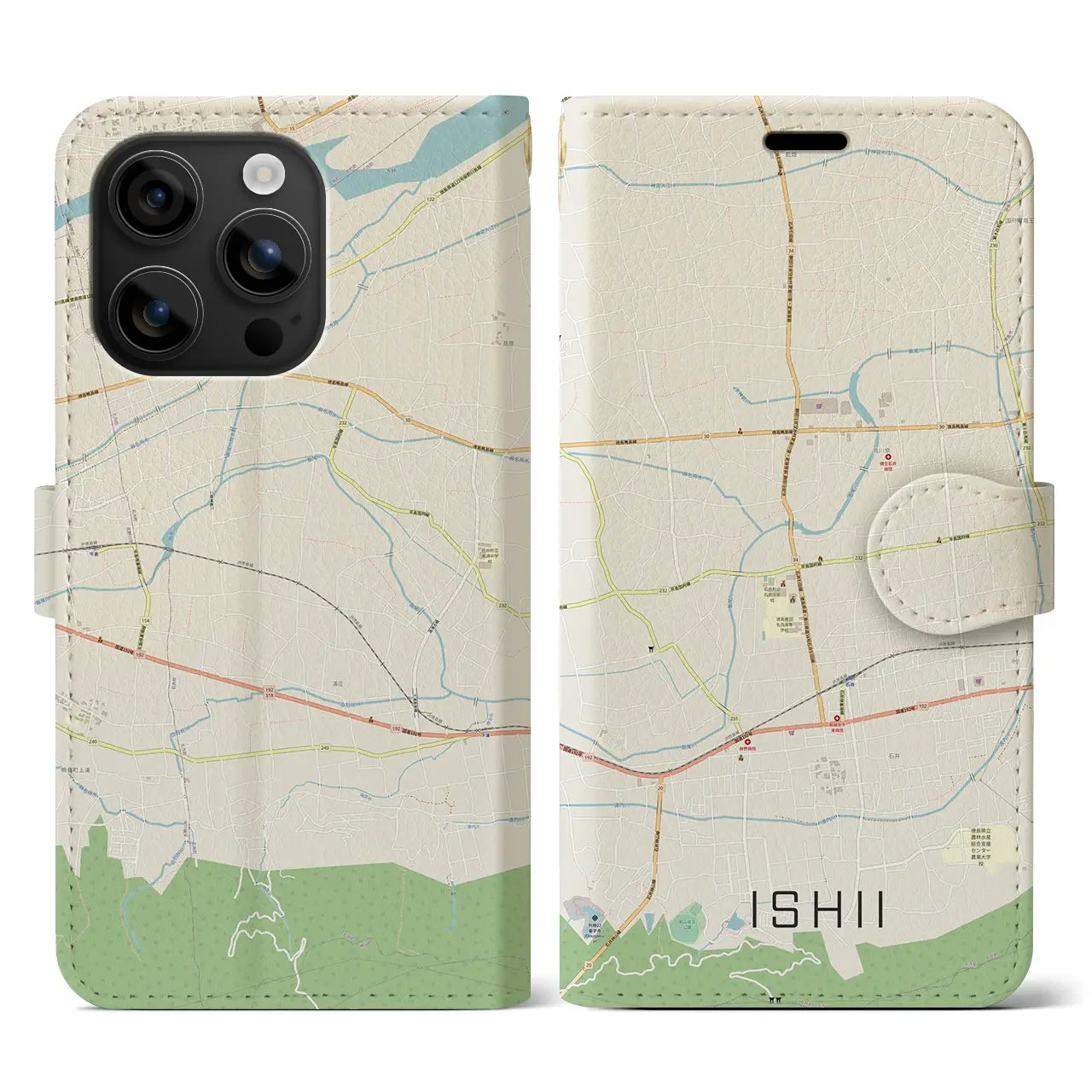 【石井(徳島県)】地図柄iPhoneケース(手帳タイプ)ナチュラル・iPhone 16 用