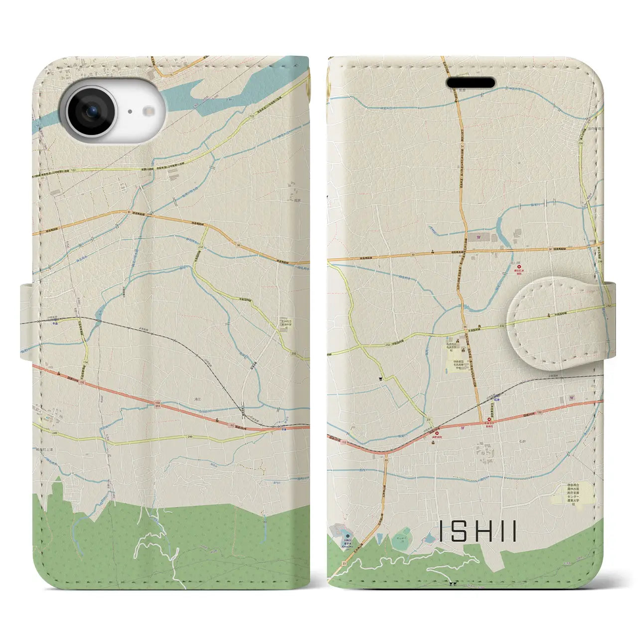 【石井(徳島県)】地図柄iPhoneケース(手帳タイプ)