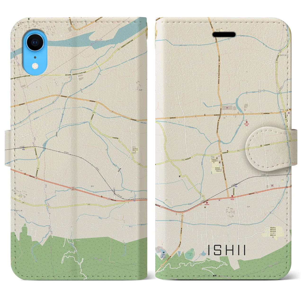 【石井(徳島県)】地図柄iPhoneケース(手帳タイプ)ナチュラル・iPhone XR 用