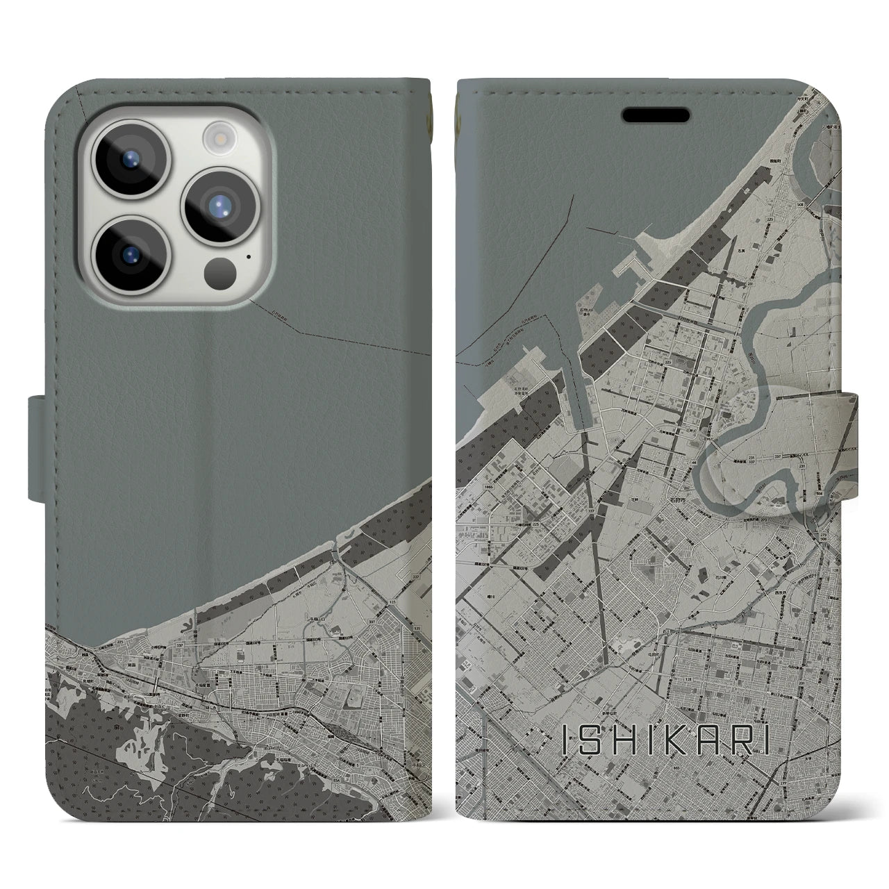 【石狩(北海道)】地図柄iPhoneケース(手帳タイプ)