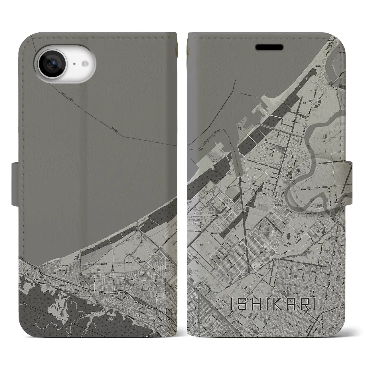 【石狩(北海道)】地図柄iPhoneケース(手帳タイプ)