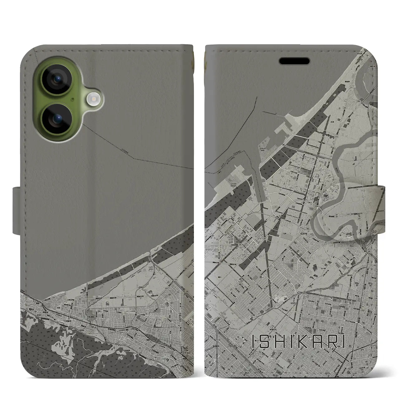 【石狩(北海道)】地図柄iPhoneケース(手帳タイプ)