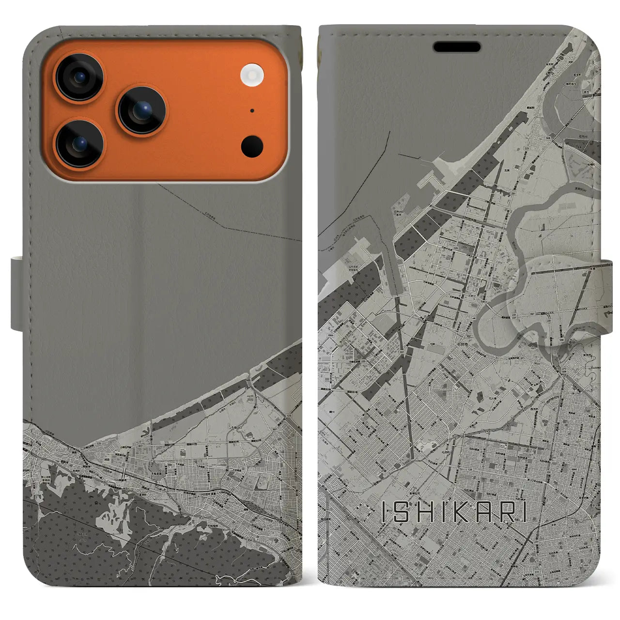 【石狩(北海道)】地図柄iPhoneケース(手帳タイプ)