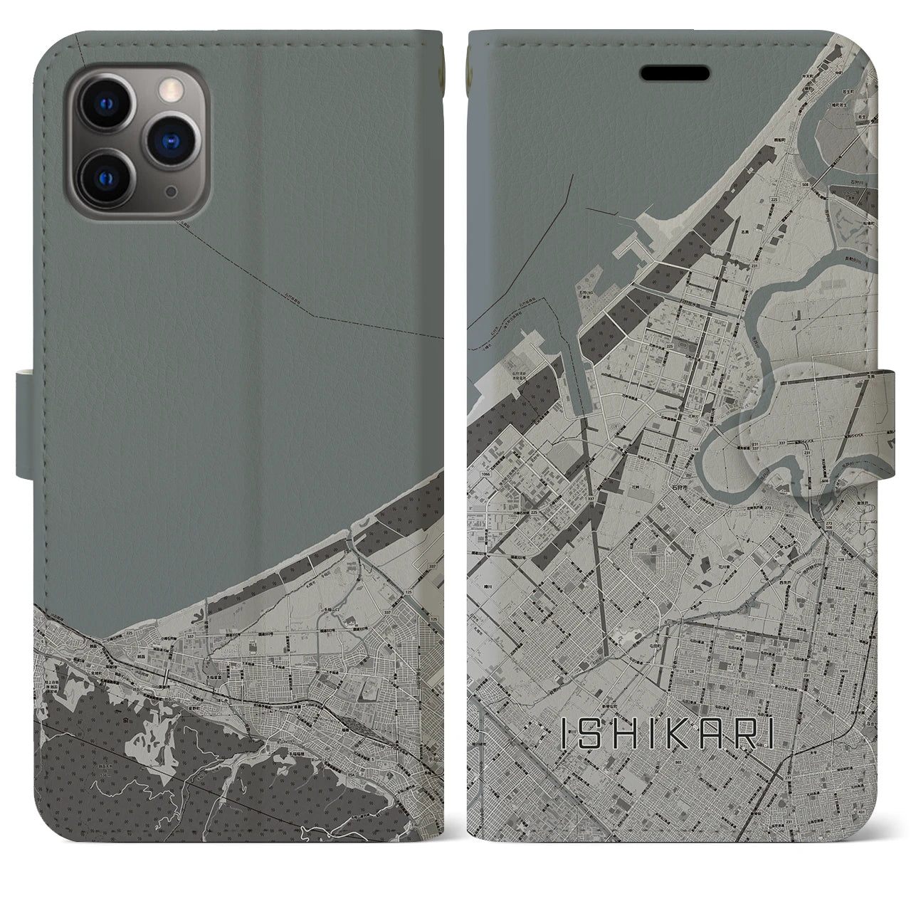 【石狩(北海道)】地図柄iPhoneケース(手帳タイプ)