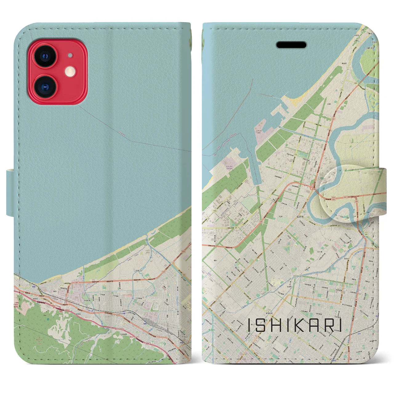 【石狩(北海道)】地図柄iPhoneケース(手帳タイプ)ナチュラル・iPhone 11 用