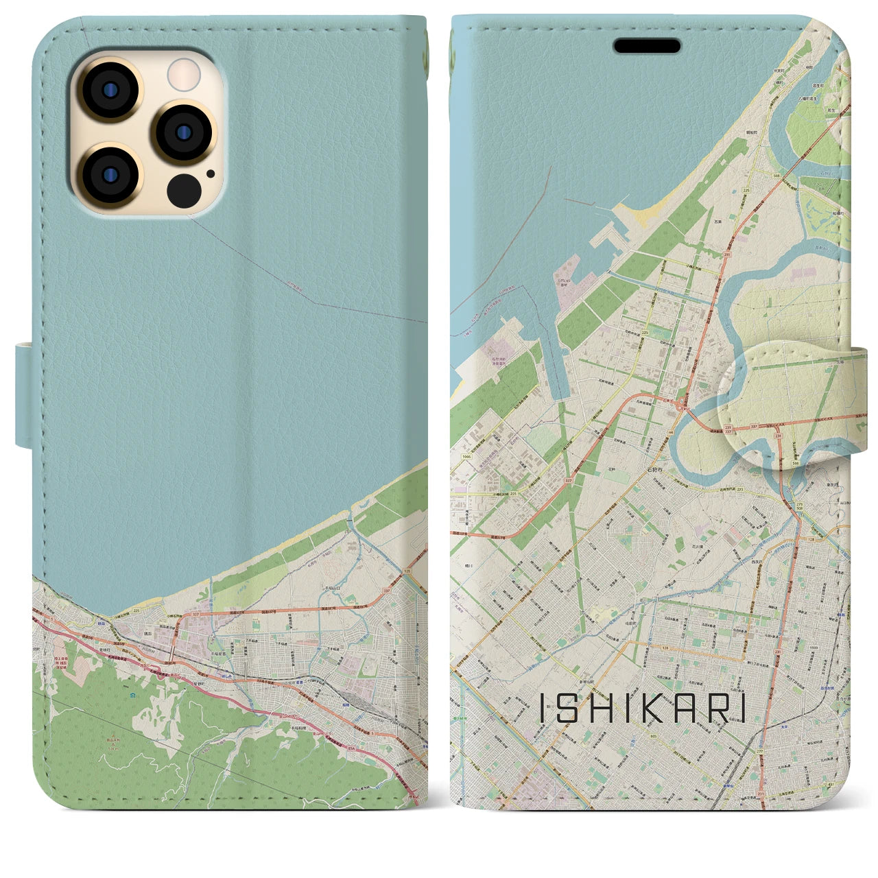 【石狩(北海道)】地図柄iPhoneケース(手帳タイプ)