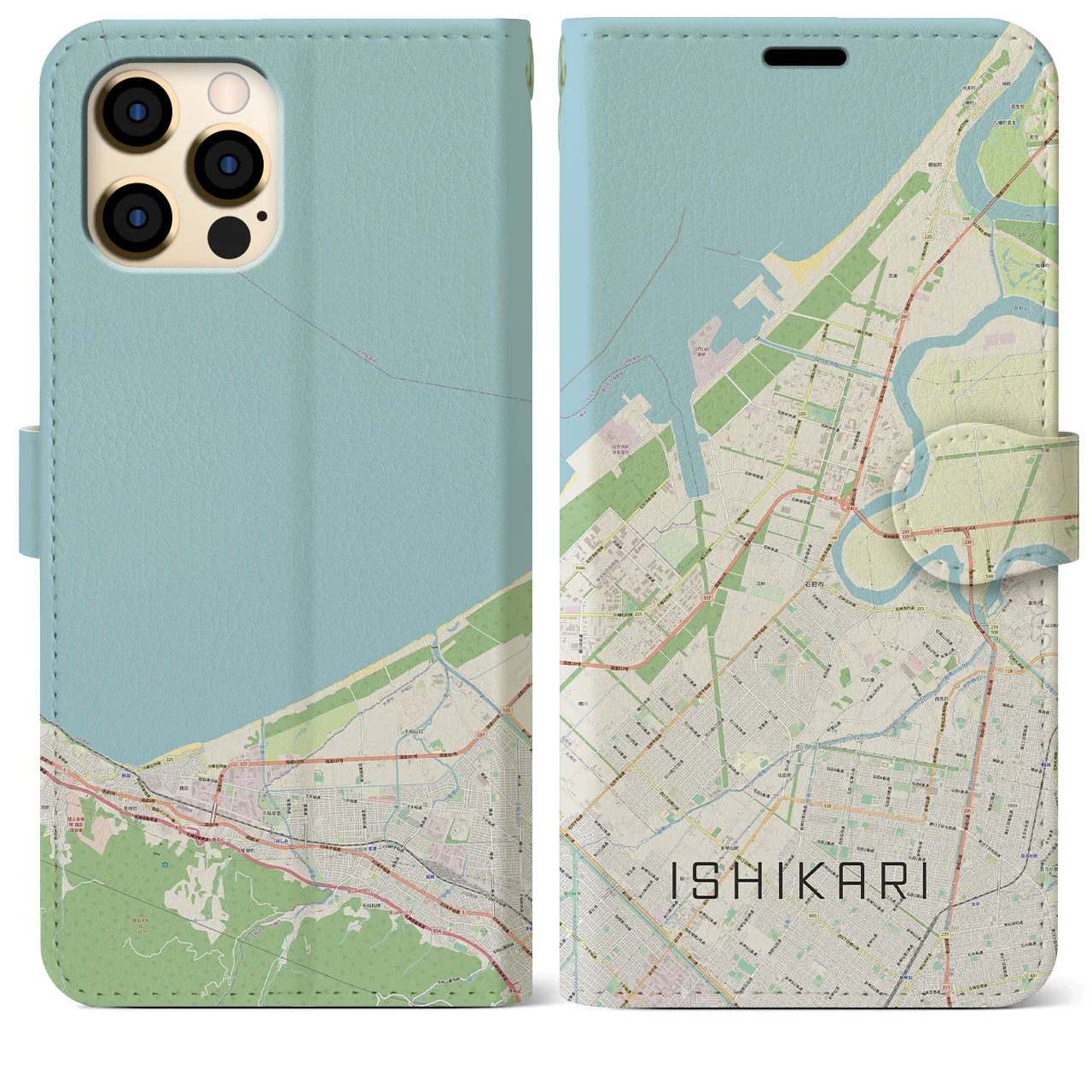 【石狩(北海道)】地図柄iPhoneケース(手帳タイプ)ナチュラル・iPhone 12 Pro Max 用