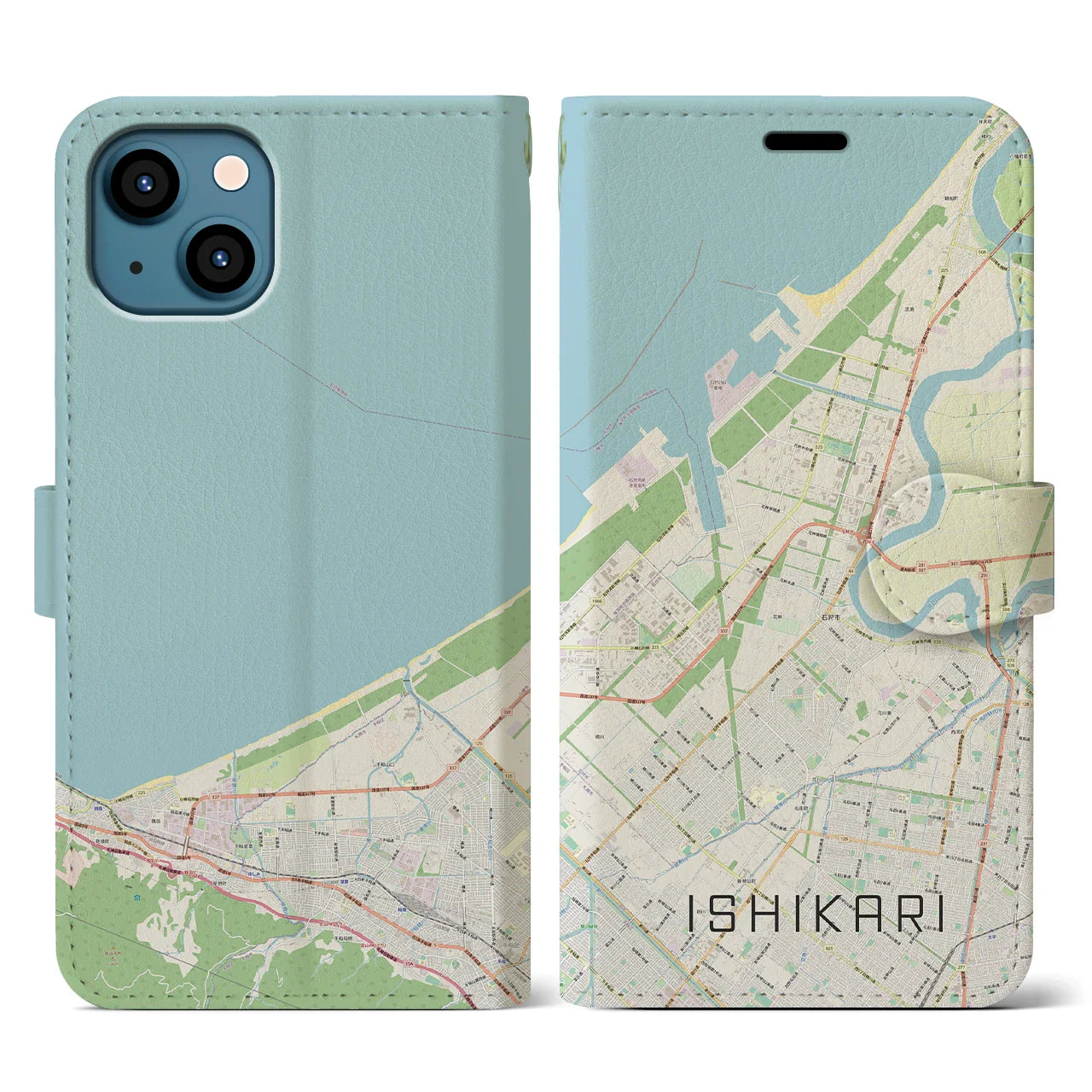 【石狩(北海道)】地図柄iPhoneケース(手帳タイプ)ナチュラル・iPhone 13 用