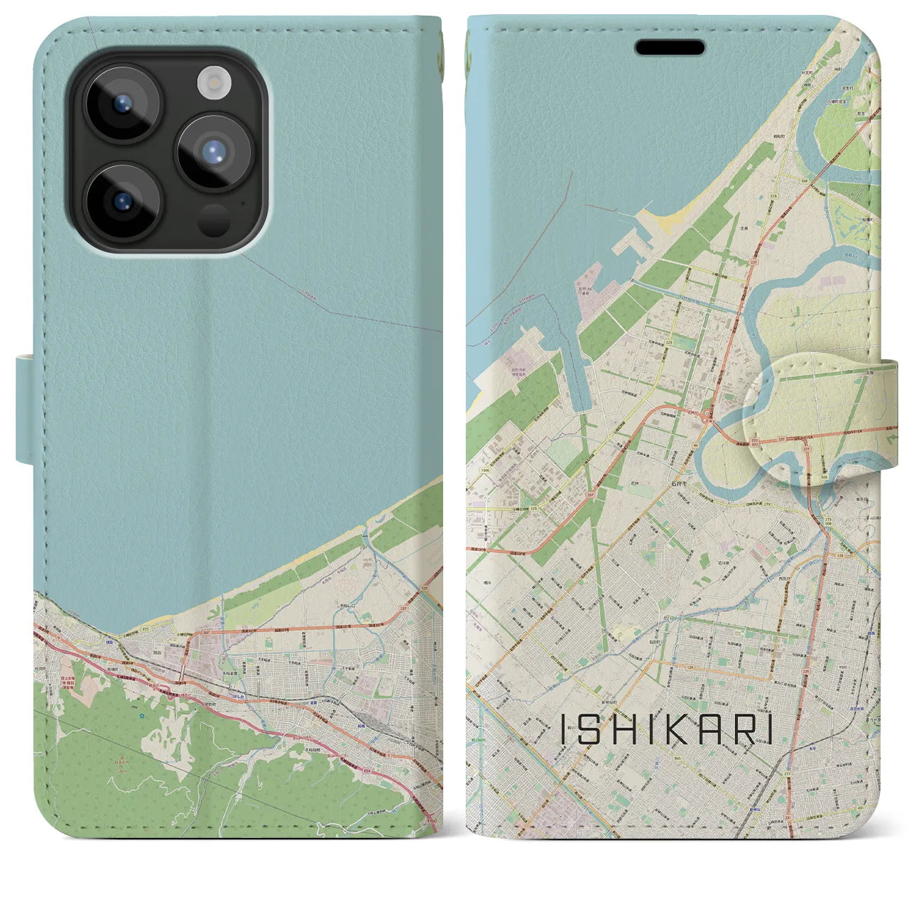 【石狩(北海道)】地図柄iPhoneケース(手帳タイプ)ナチュラル・iPhone 15 Pro Max 用