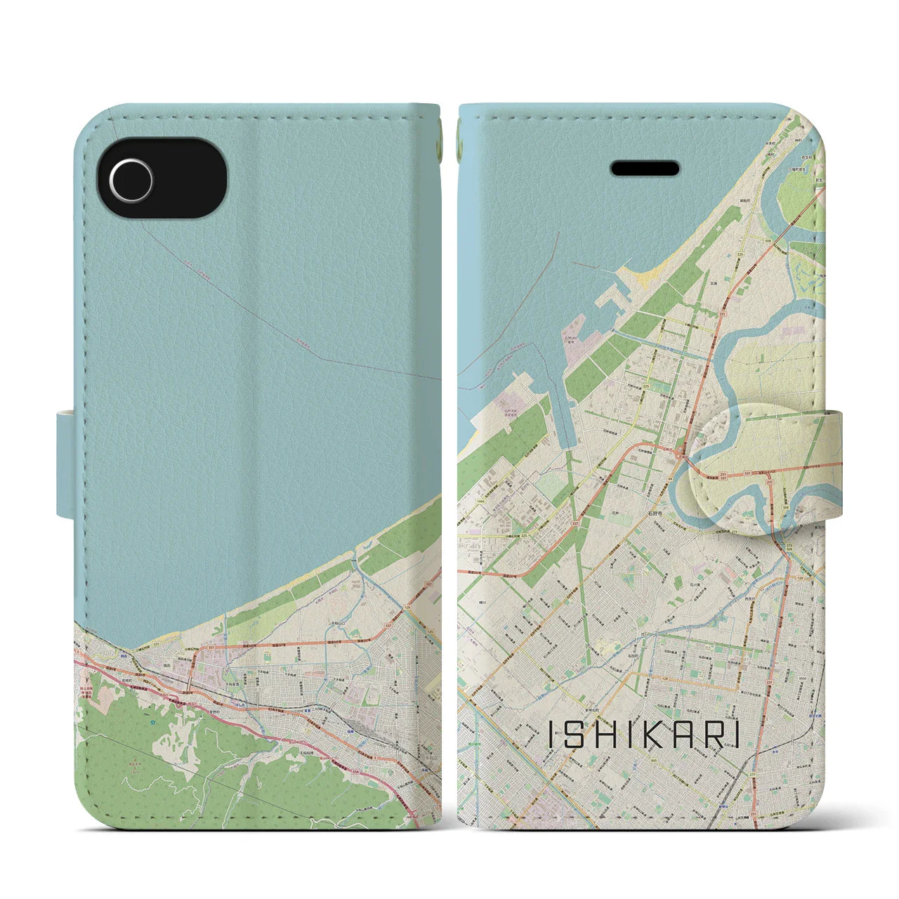 【石狩(北海道)】地図柄iPhoneケース(手帳タイプ)ナチュラル・iPhone SE(第3 / 第2世代) / 8 / 7 / 6s / 6 用