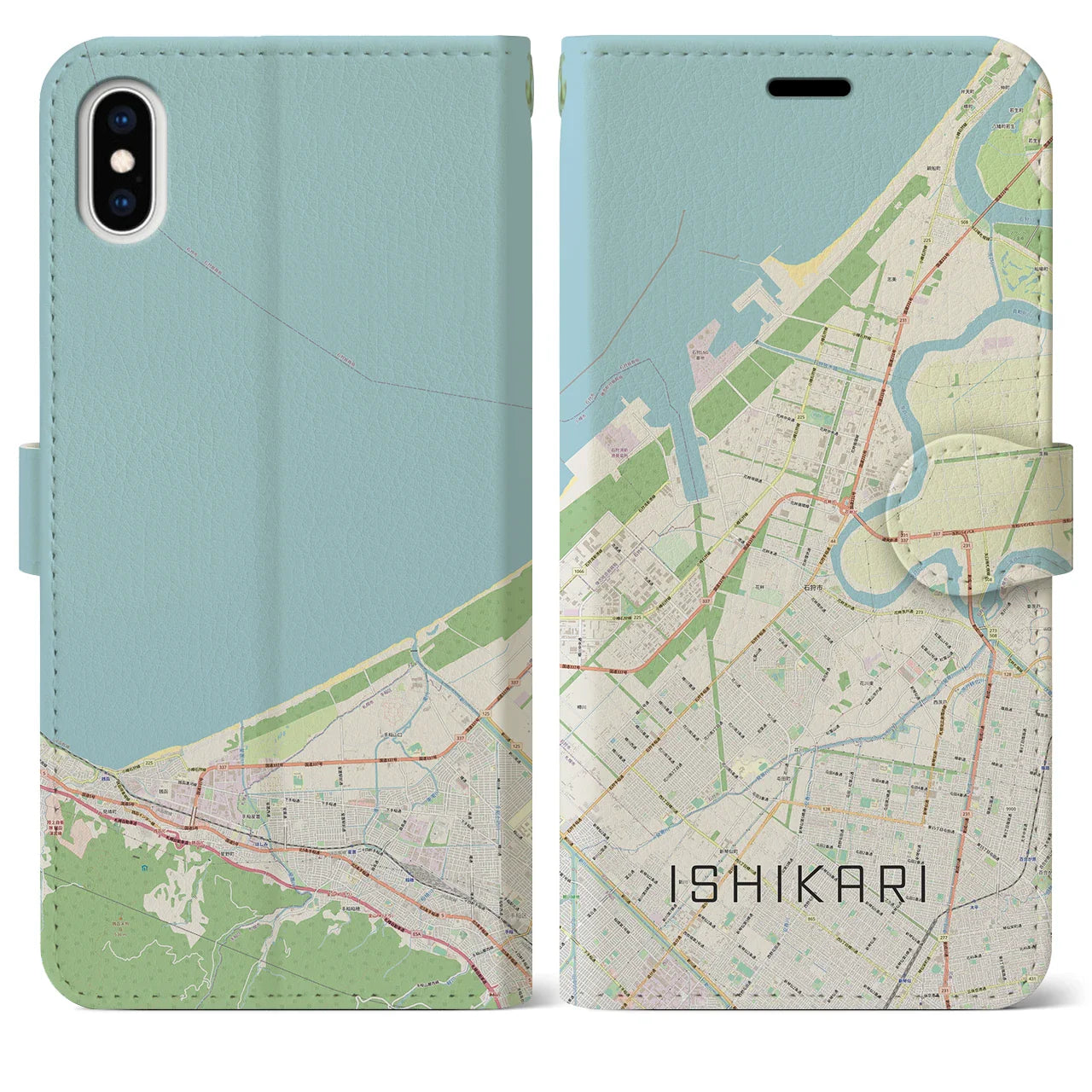【石狩(北海道)】地図柄iPhoneケース(手帳タイプ)ナチュラル・iPhone XS Max 用
