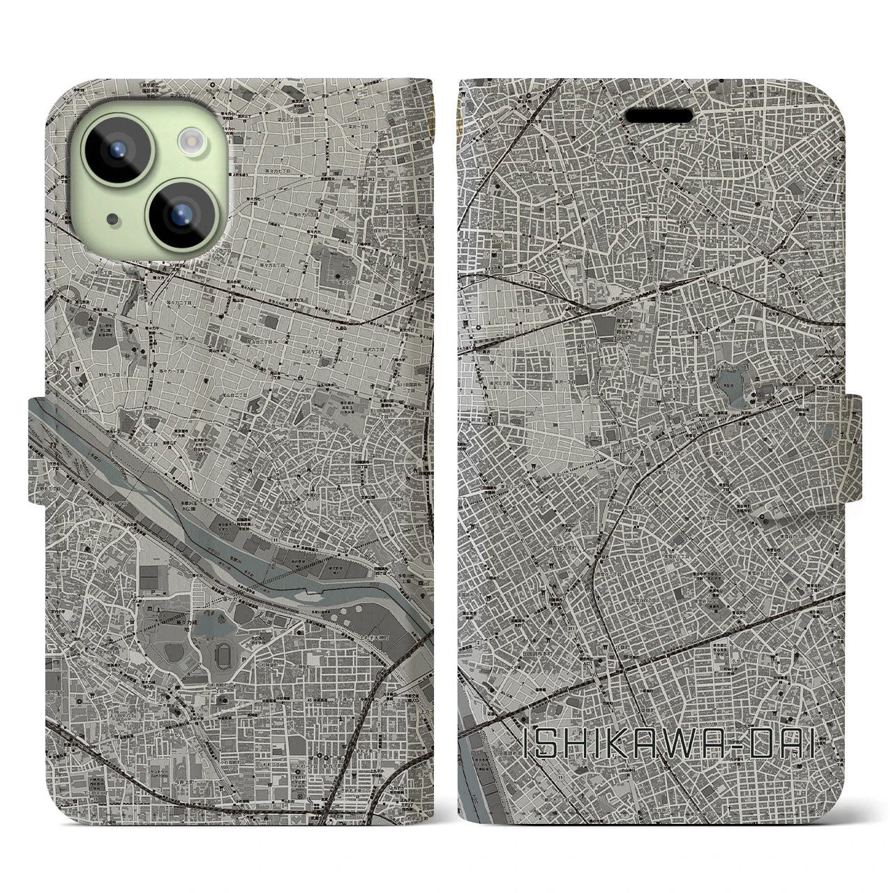 【石川台(東京都)】地図柄iPhoneケース(手帳タイプ)