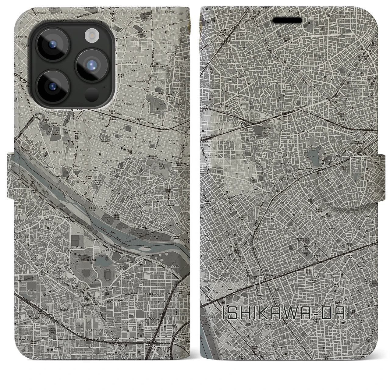 【石川台(東京都)】地図柄iPhoneケース(手帳タイプ)