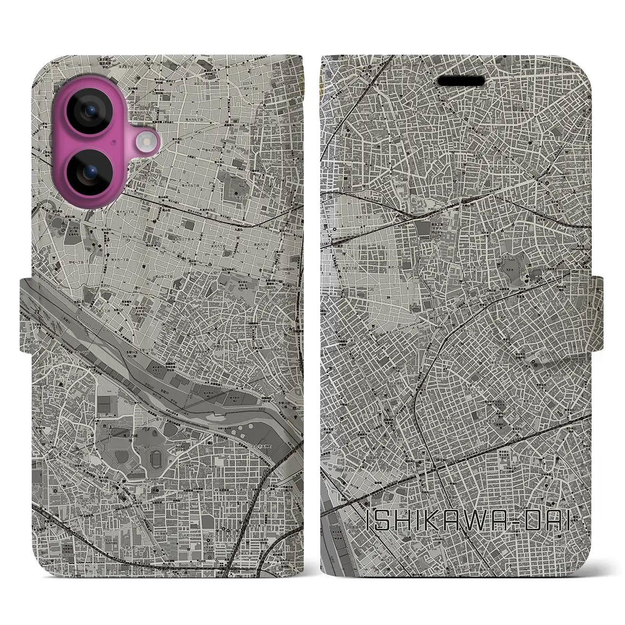 【石川台(東京都)】地図柄iPhoneケース(手帳タイプ)