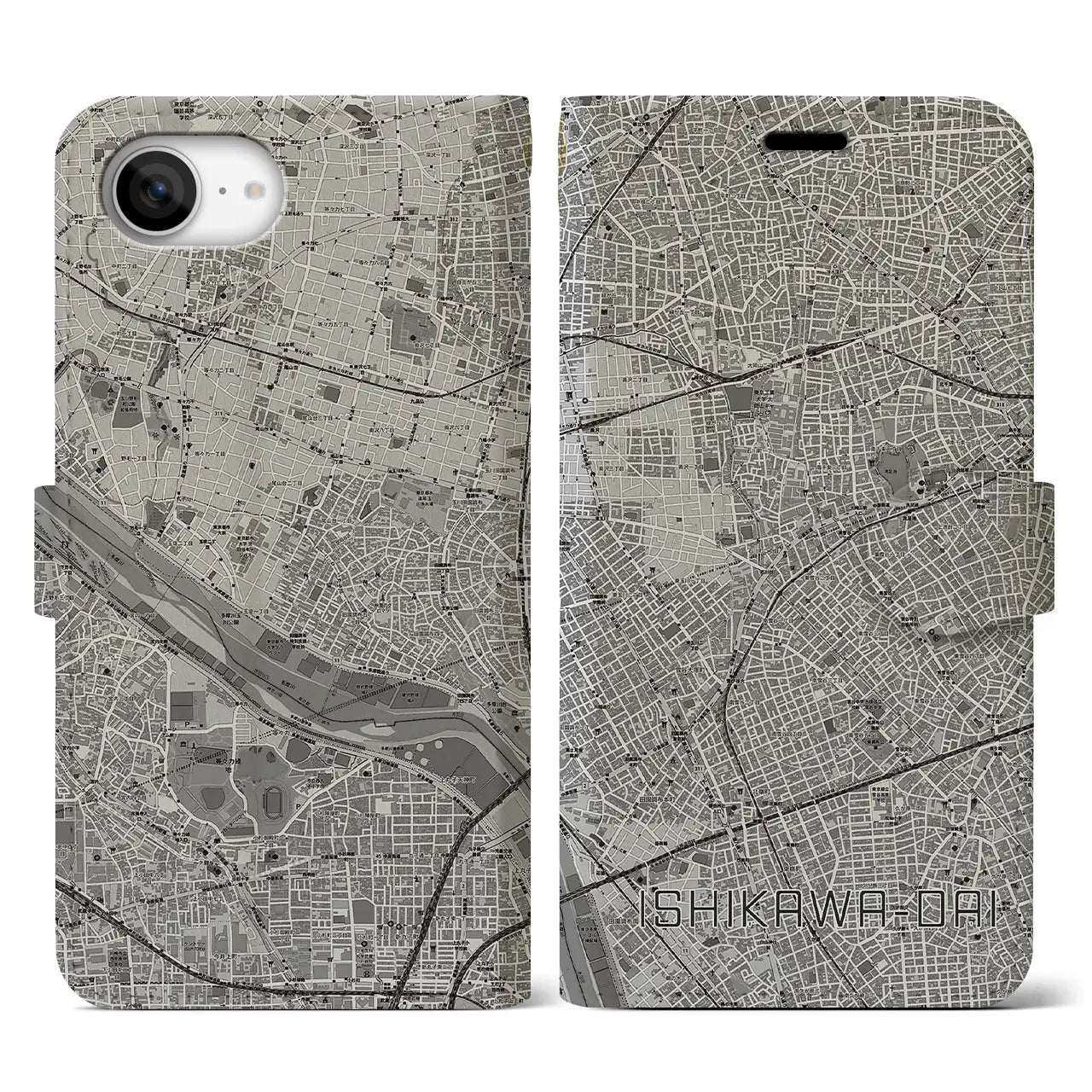 【石川台(東京都)】地図柄iPhoneケース(手帳タイプ)