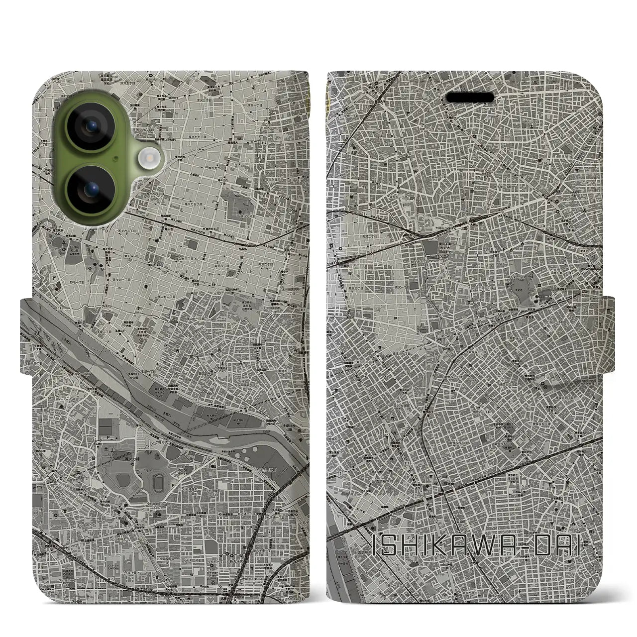 【石川台(東京都)】地図柄iPhoneケース(手帳タイプ)