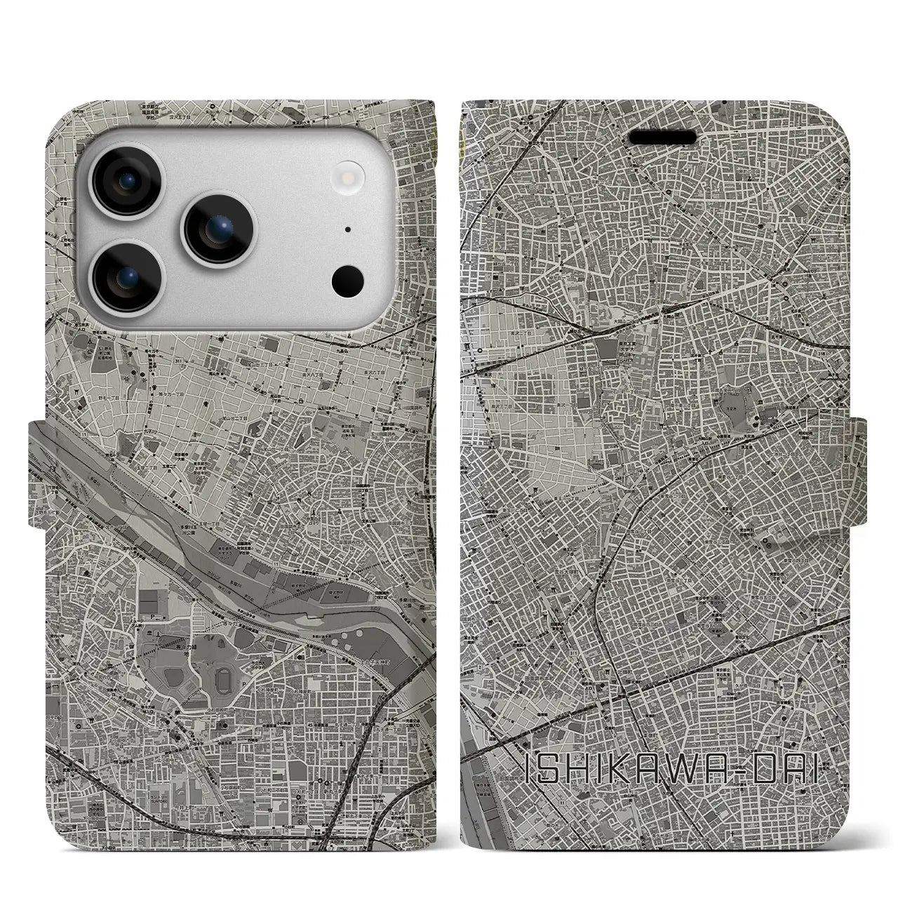 【石川台(東京都)】地図柄iPhoneケース(手帳タイプ)