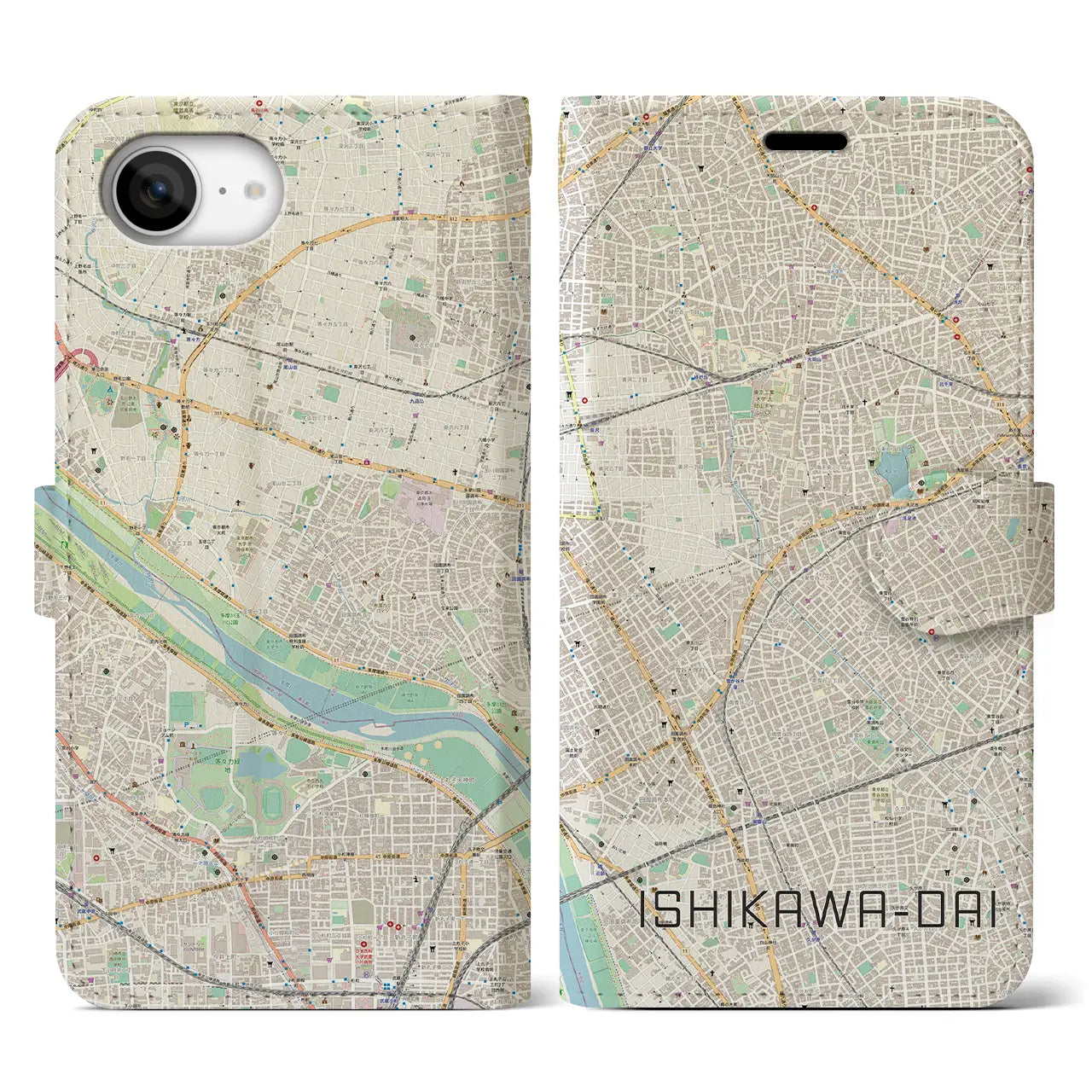 【石川台(東京都)】地図柄iPhoneケース(手帳タイプ)
