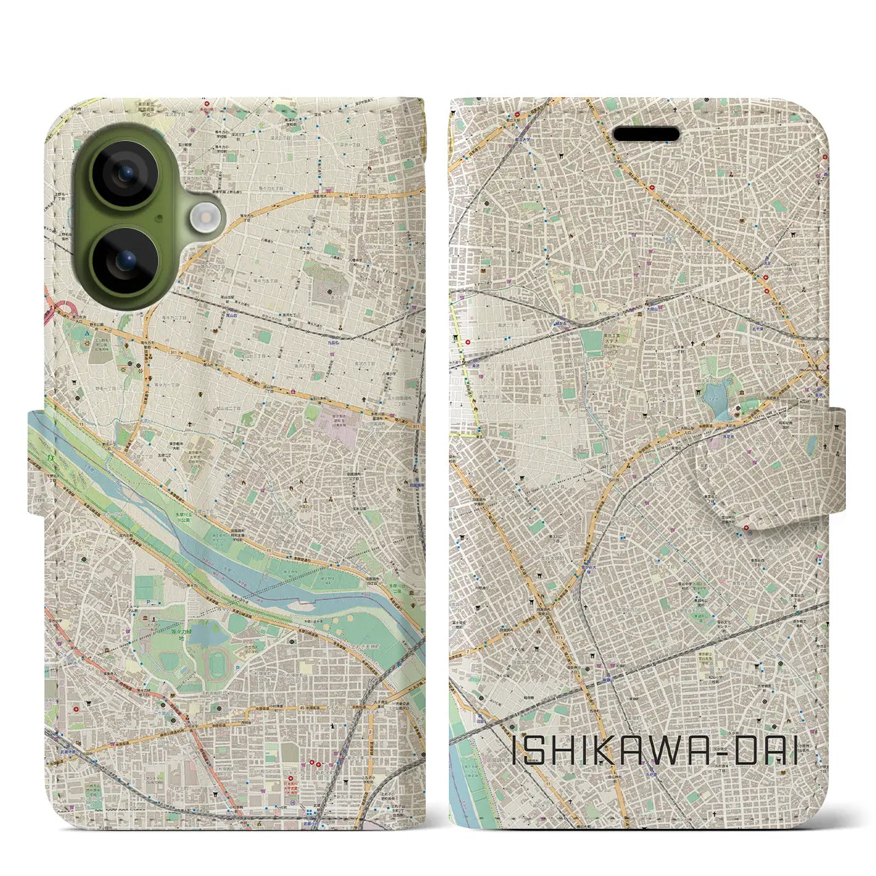 【石川台(東京都)】地図柄iPhoneケース(手帳タイプ)