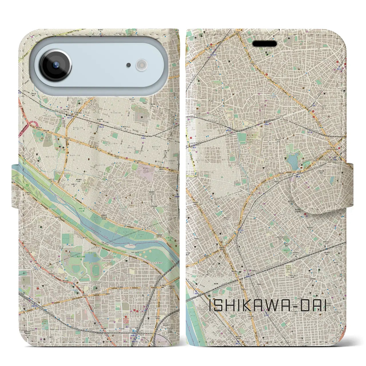 【石川台(東京都)】地図柄iPhoneケース(手帳タイプ)