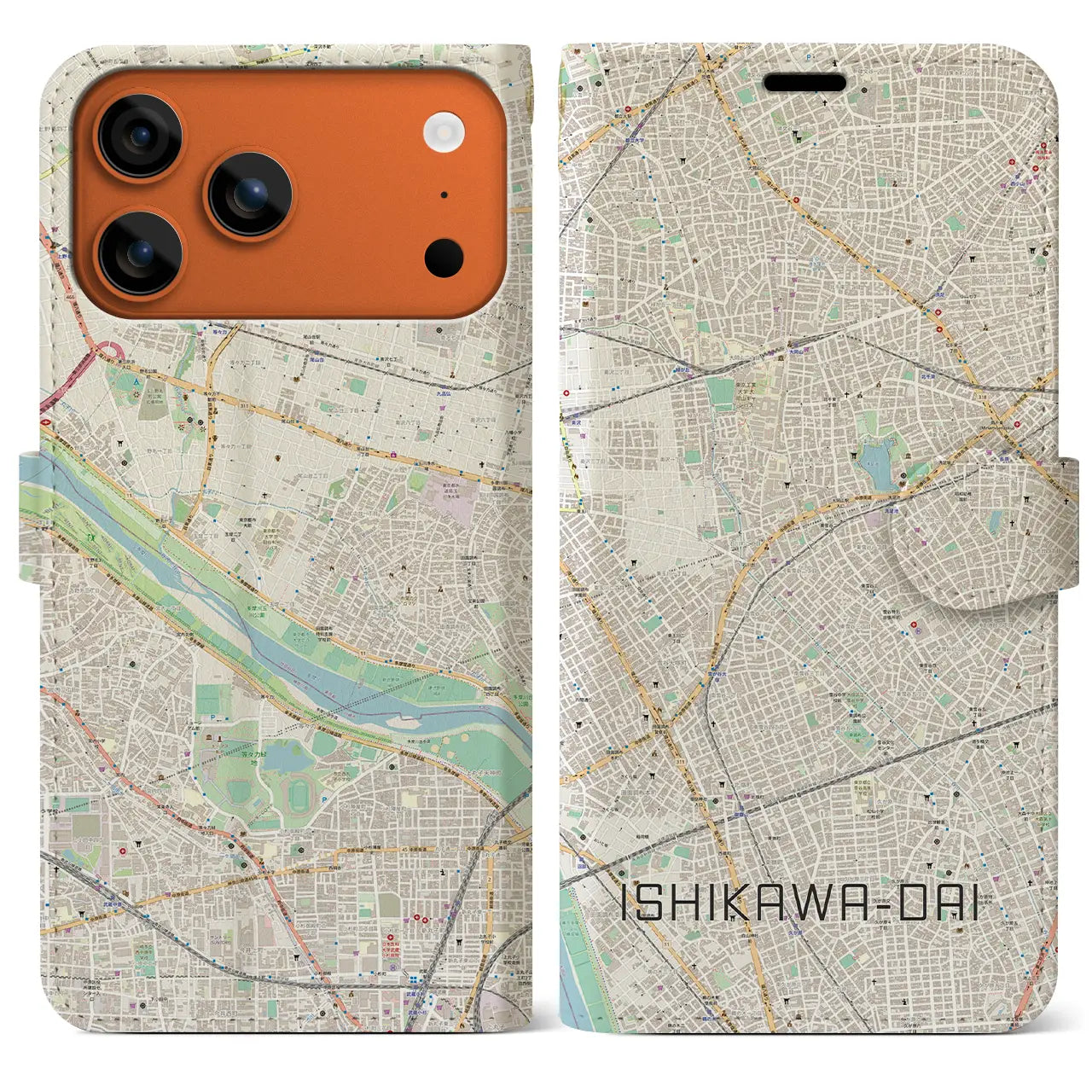 【石川台(東京都)】地図柄iPhoneケース(手帳タイプ)