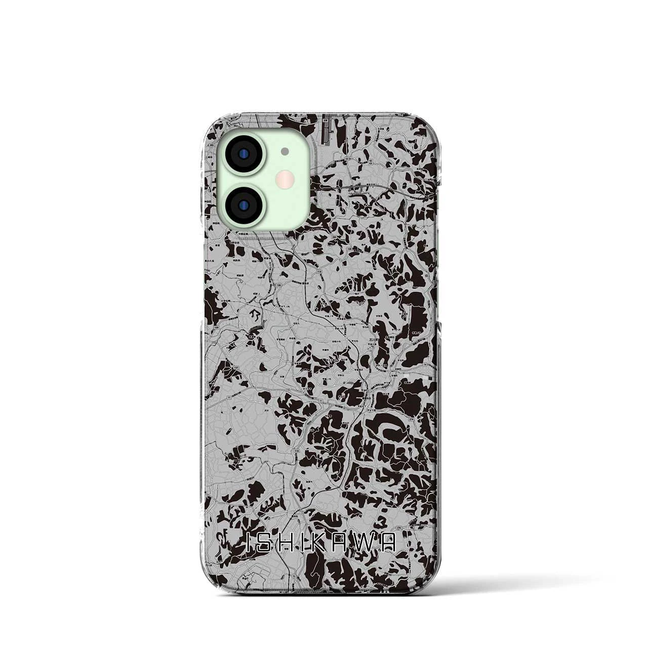 【石川(福島県)】地図柄iPhoneケース(クリアタイプ)モノトーン・iPhone 12 mini 用