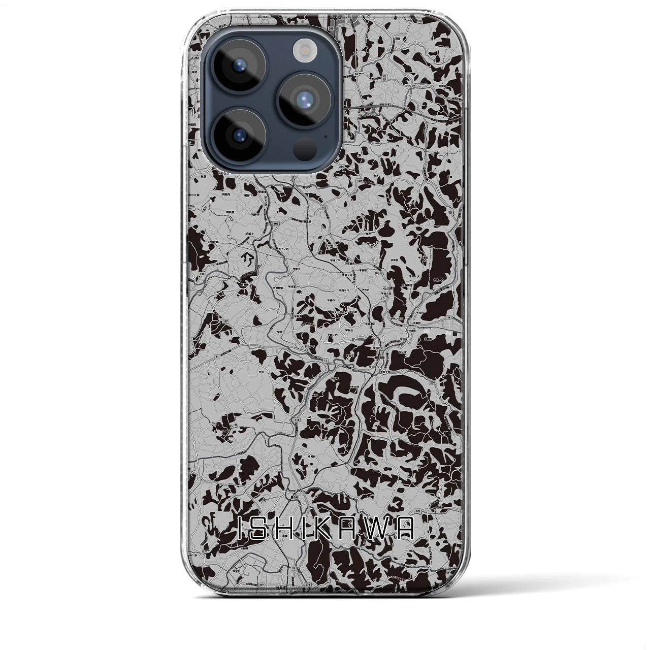 【石川(福島県)】地図柄iPhoneケース(クリアタイプ)モノトーン・iPhone 15 Pro Max 用