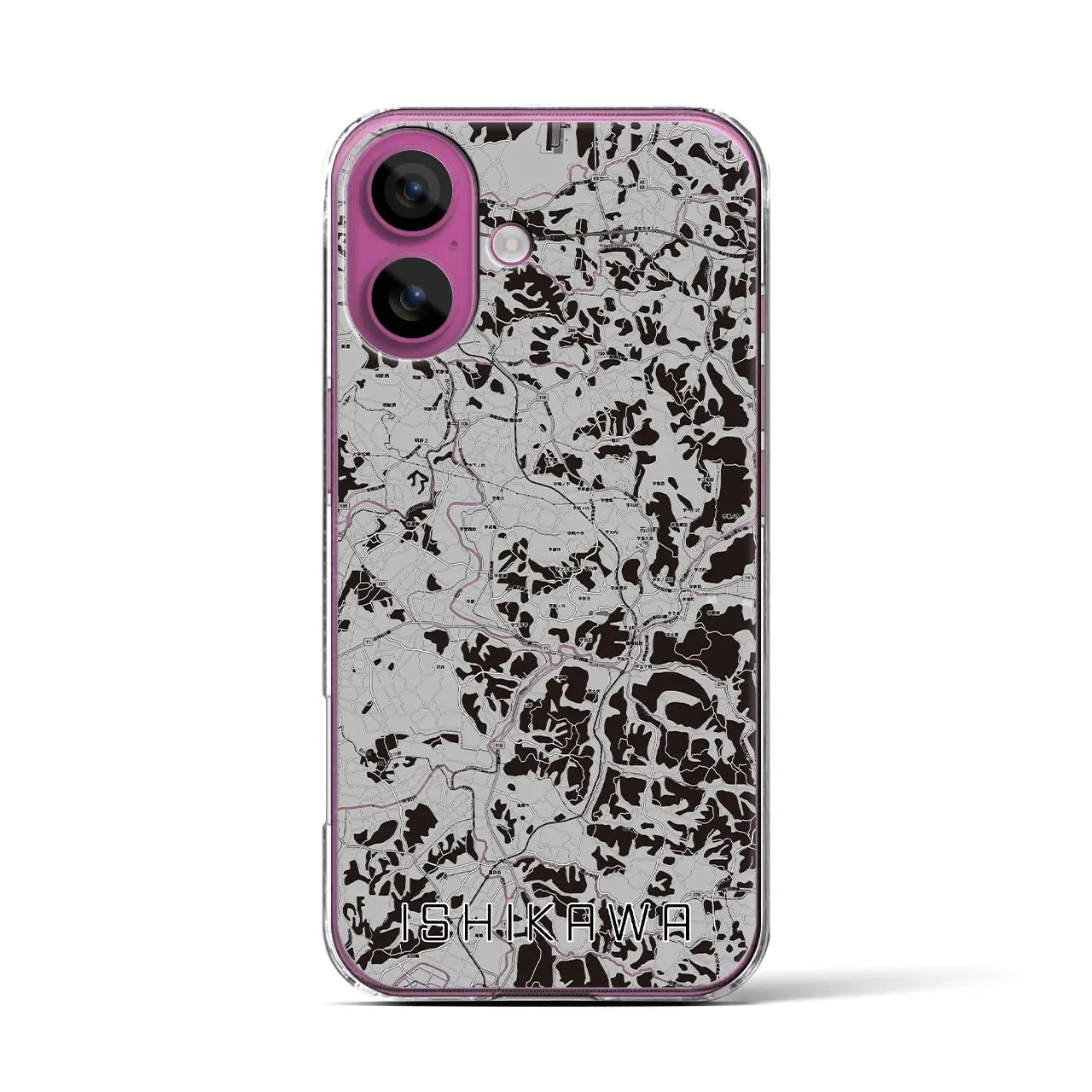 【石川(福島県)】地図柄iPhoneケース(クリアタイプ)モノトーン・iPhone 16 Pro 用