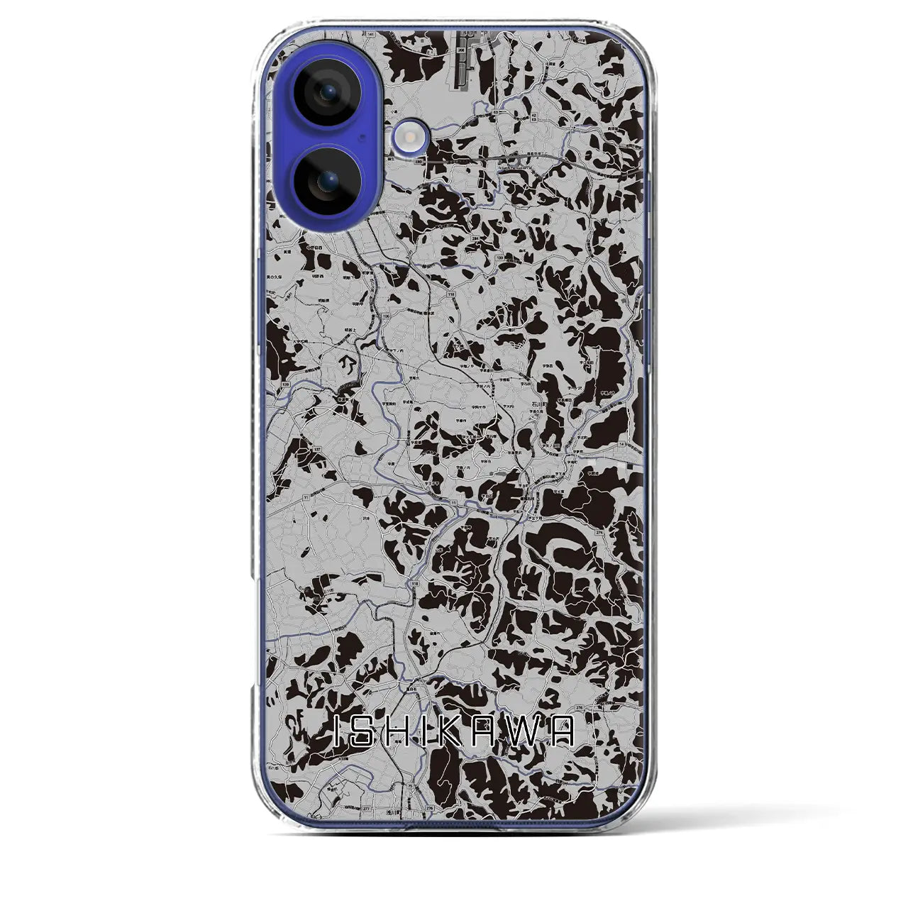 【石川(福島県)】地図柄iPhoneケース(クリアタイプ)モノトーン・iPhone 16 Pro Max 用