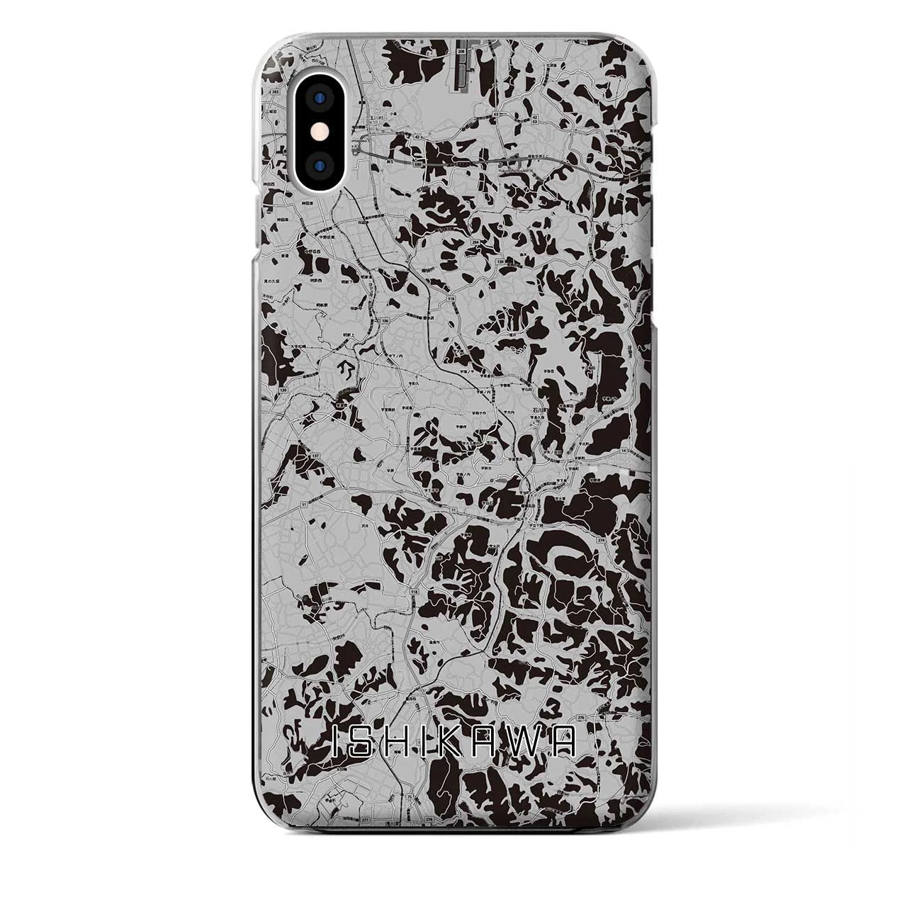 【石川(福島県)】地図柄iPhoneケース(クリアタイプ)モノトーン・iPhone XS Max 用